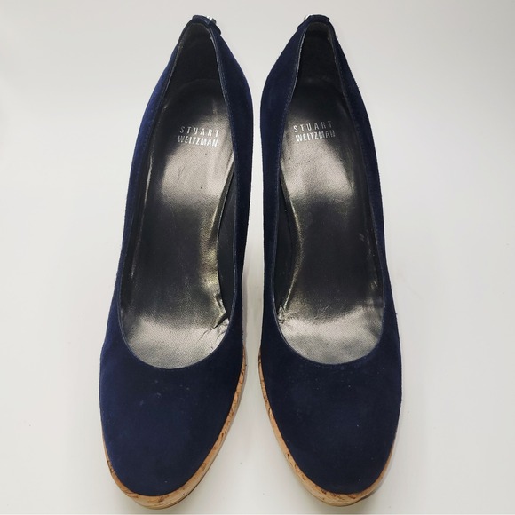 Stuart Weitzman Women's Navy Suede Cork Platform Pumps Size 9.5 - Picture 1 of 9